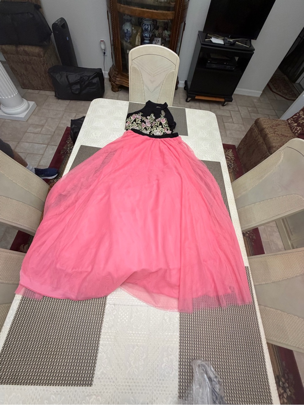 Jodi Kristopher Black Embroidered Bodice Pink Tulle Gown, 2-piece